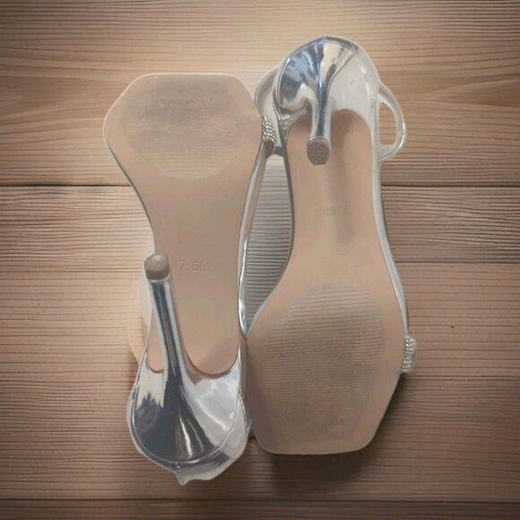 STEVE MADDEN Embellished Confetti Heels Metallic Silver SZ 7 1/2 - Picture 8 of 11